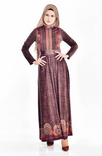 Brown Hijab Dress 7466-02