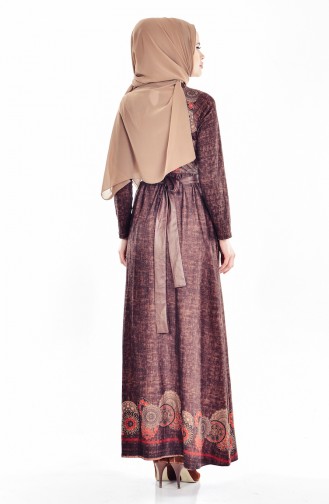 Brown Hijab Dress 7466-02