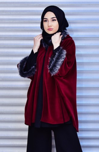 Pelz Poncho mit Kapuze 1002-02 Weinrot 1002-02
