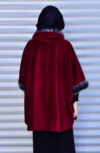 Pelz Poncho mit Kapuze 1002-02 Weinrot 1002-02
