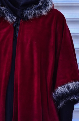 Pelz Poncho mit Kapuze 1002-02 Weinrot 1002-02