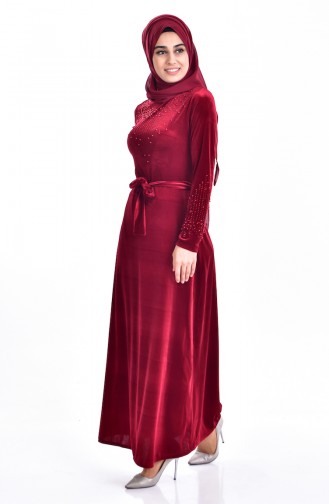 Claret Red Hijab Dress 3823-11