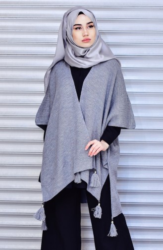 Poncho mit Fransen 0870-04 Grau 0870-04