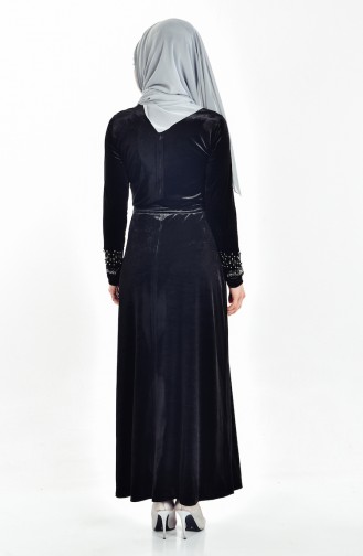 Taşlı Kadife Elbise 3823-06 Siyah