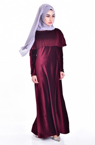 Pelerinli Kadife Elbise 1925-04 Bordo