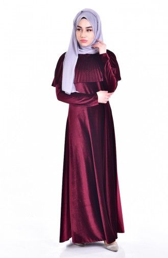 Pelerinli Kadife Elbise 1925-04 Bordo