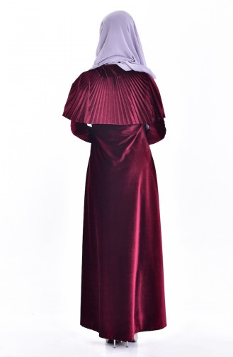 Pelerinli Kadife Elbise 1925-04 Bordo