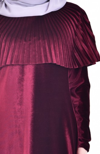 Pelerinli Kadife Elbise 1925-04 Bordo