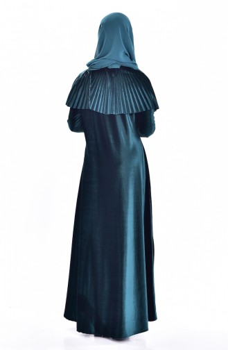 Pelerinli Kadife Elbise 1925-02 Zümrüt Yeşili