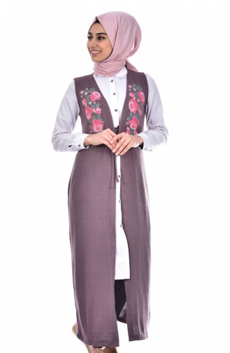 Baskılı Triko Yelek 1311-02 Açık Mor