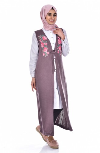 Baskılı Triko Yelek 1311-02 Açık Mor