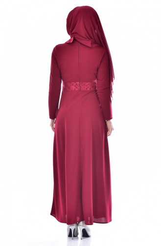 فستان مُزين بتفاصيل من اللؤلؤ 0035-03 لون خمري 0035-03