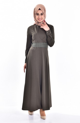 Dantel Kuşaklı Elbise 5081-02 Haki