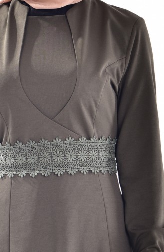 Dantel Kuşaklı Elbise 5081-02 Haki