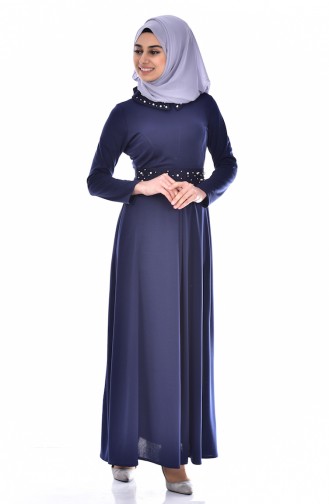فستان بتصميم سادة مع تفاصيل من اللؤلؤ  0035-02
