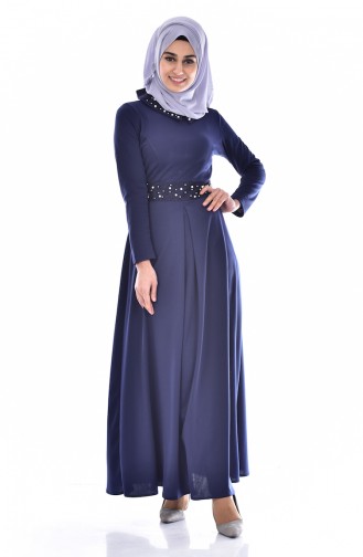 Navy Blue İslamitische Jurk 0035-02