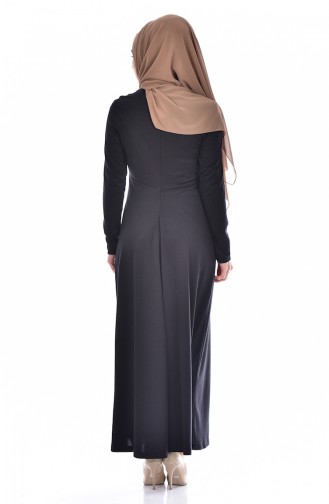 Hijab Kleid mit Knopf 0564-03 Schwarz 0564-03