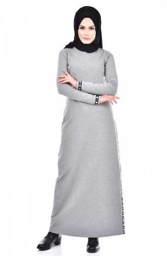 Kleid mit Stein Detalliert 1487-01 Grau Schwarz 1487-01