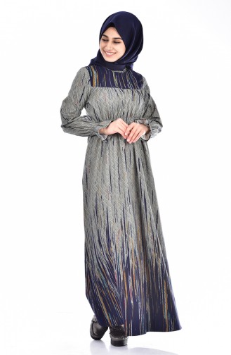 Navy Blue Hijab Dress 1655-02