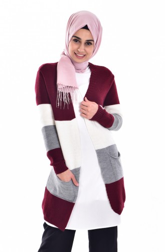 Gilet Tricot avec Poches 1011-03 Bordeaux Gris 1011-03