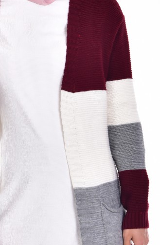 Gilet Tricot avec Poches 1011-03 Bordeaux Gris 1011-03