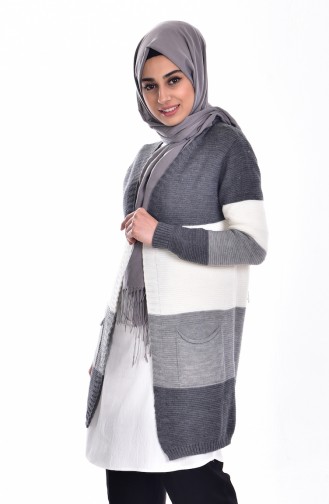 Gilet Tricot avec Poches 1011-04 Gris Ecru 1011-04