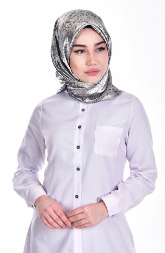 Jakarlı Saten Eşarp 1155-01 Gümüş Gri
