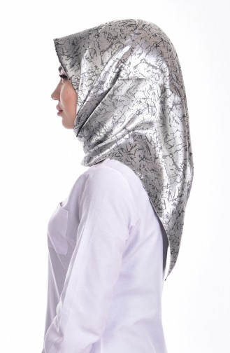 Jakarlı Saten Eşarp 1155-01 Gümüş Gri