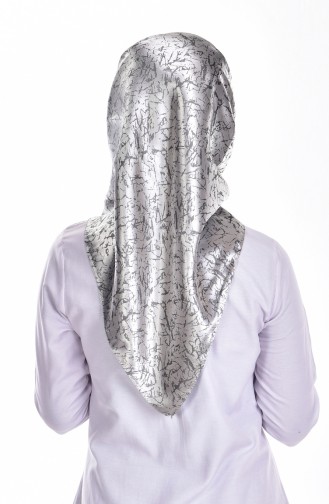 Jakarlı Saten Eşarp 1155-01 Gümüş Gri