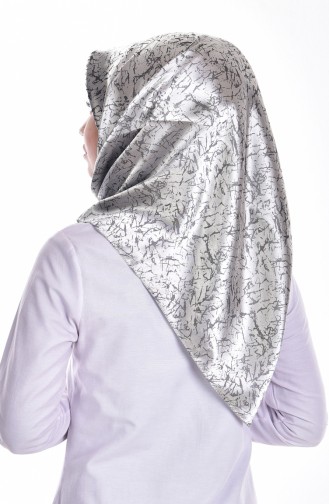 Jakarlı Saten Eşarp 1155-01 Gümüş Gri