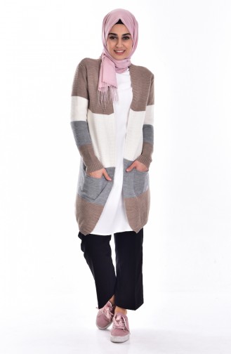 Gilet Tricot avec Poches 1011-01 Vison Gris 1011-01