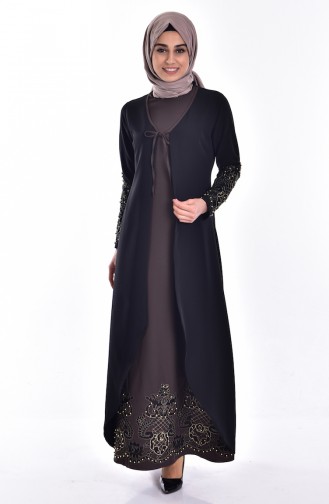 Taş İşlemeli Elbise 1860-06 Siyah Haki