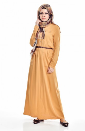 Kemerli Cepli Elbise 3197-04 Hardal
