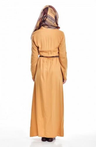 Kemerli Cepli Elbise 3197-04 Hardal