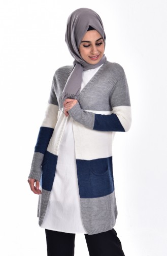 Strickjacke mit Tasche 1011-02 Grau Dunkelblau 1011-02