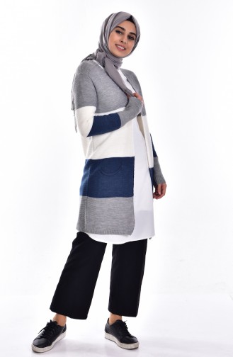 Gilet Tricot avec Poches 1011-02 Gris Bleu Marine 1011-02