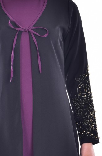 Taş İşlemeli Elbise 1860-05 Siyah Mor