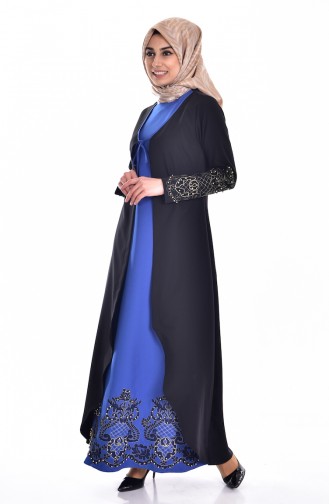 Robe Bordée de Pierre 1860-03 Noire Bleu Roi 1860-03