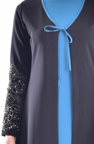 Robe Bordée de Pierre 1860-01 Noire Turquoise 1860-01