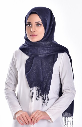 Simli Paşmina Şal 1148-05 Lacivert