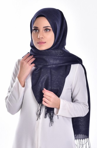 Simli Paşmina Şal 1148-05 Lacivert