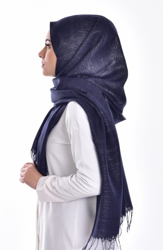 Simli Paşmina Şal 1148-05 Lacivert