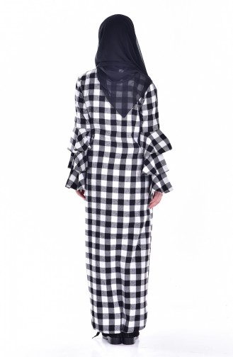 Versteckter Knopf Karriertes Kleid 3462-02 Schwarz Weiß 3462-02