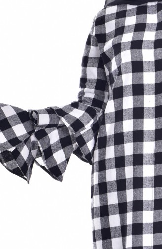 Versteckter Knopf Karriertes Kleid 3462-02 Schwarz Weiß 3462-02
