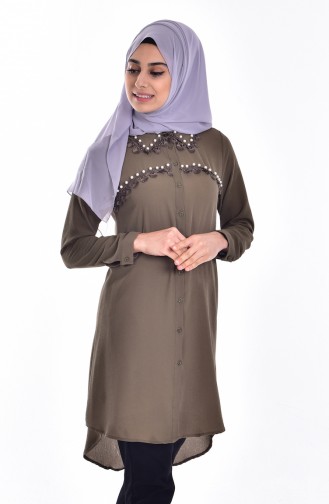 Tunique Asymétrique avec Perles 3038-04 Khaki 3038-04