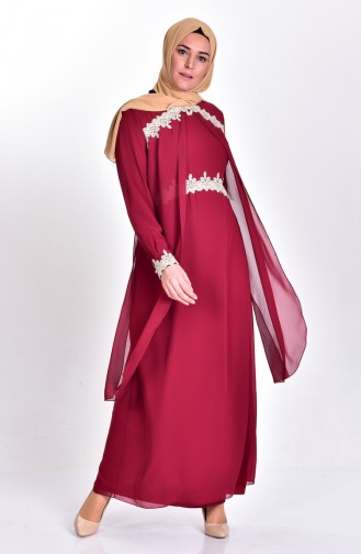 Claret Red Hijab Evening Dress 3234-05