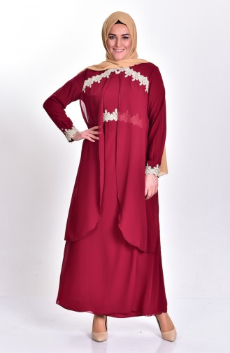 Claret Red Hijab Evening Dress 3234-05