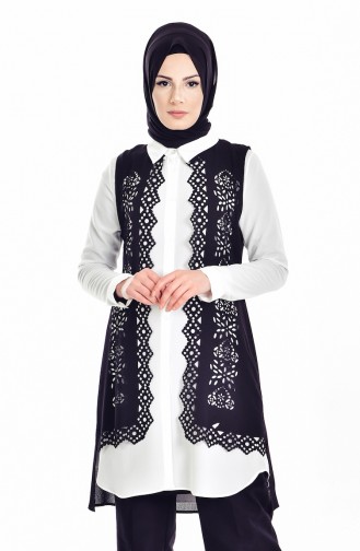 Ensemble deux Pieces Gilet Chemise 3042-06 Noir Blanc 3042-06