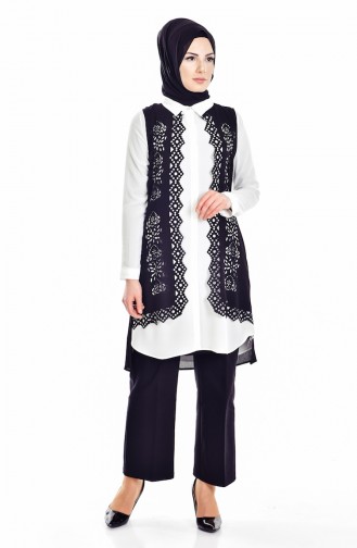Ensemble deux Pieces Gilet Chemise 3042-06 Noir Blanc 3042-06