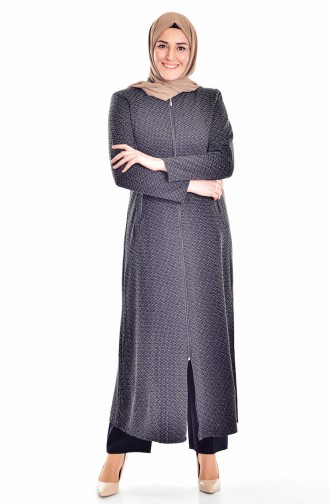 Abaya a Fermeture et Motifs Grande Taille 0106-03 Noir 0106-03